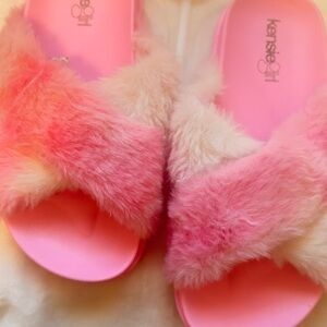 Kensie Pink Fuzzy Fur Slide Sandals